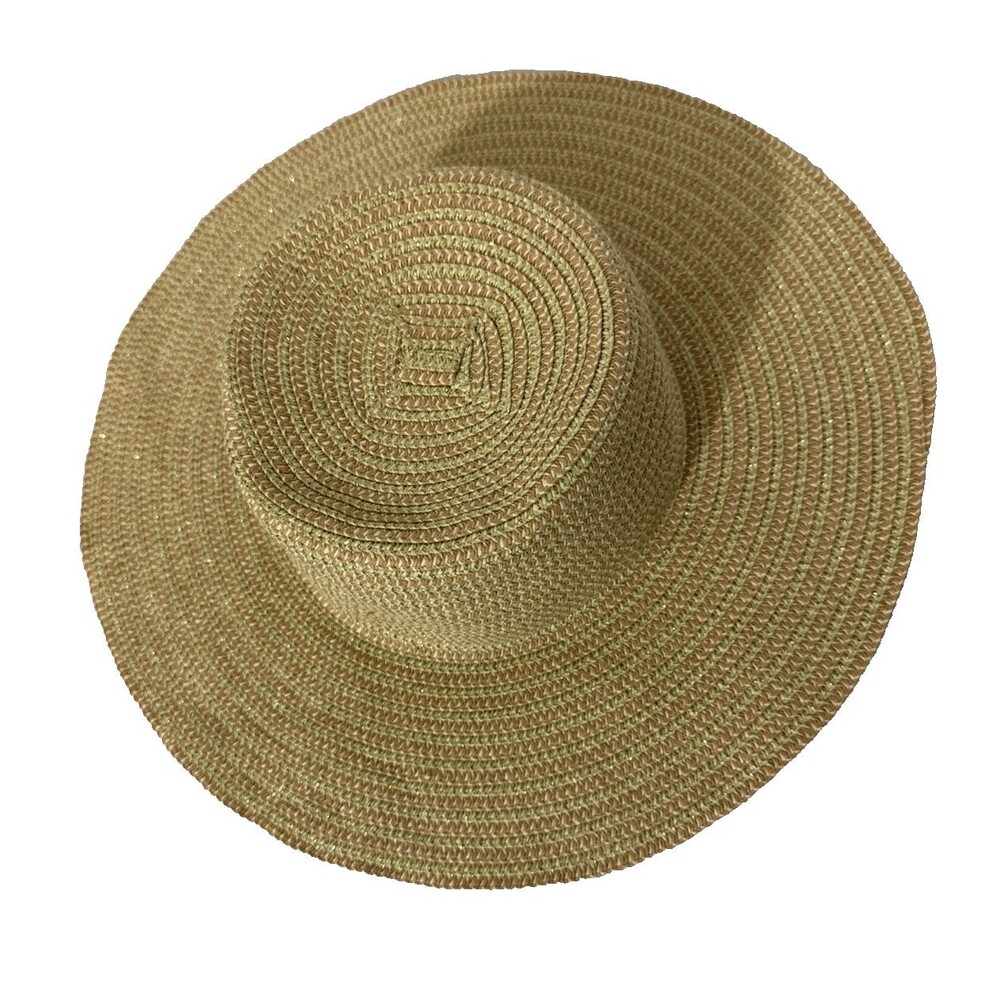 Women's Ladies Paper Straw Sun Hat Beach Pool Natural Color Adjustable Metallic - Picture 2 of 10